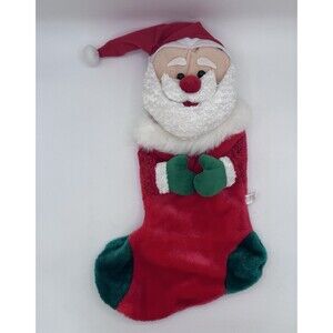 Vintage Santa Claus Christmas Stocking Face & Hands Holiday Decor  19"